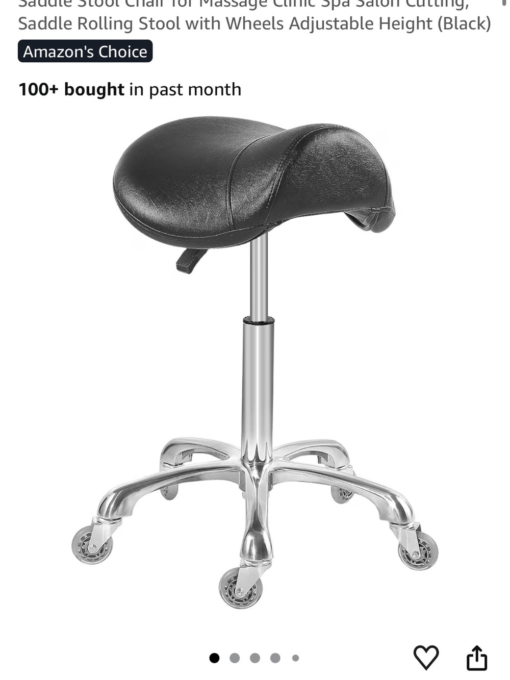 Saddle Rolling Stool with Adjustable Height - Black